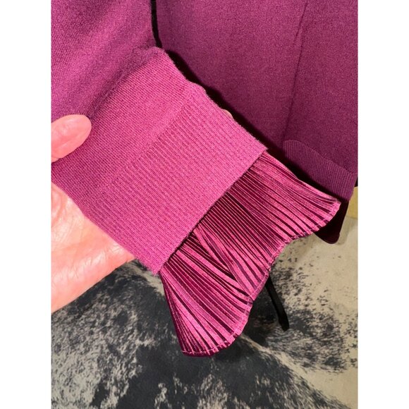 NWT Sioni Milano Plumb Wine XL Pleated Ruffle Hem Cuff L/S Top Classic Old Money - Picture 5 of 11